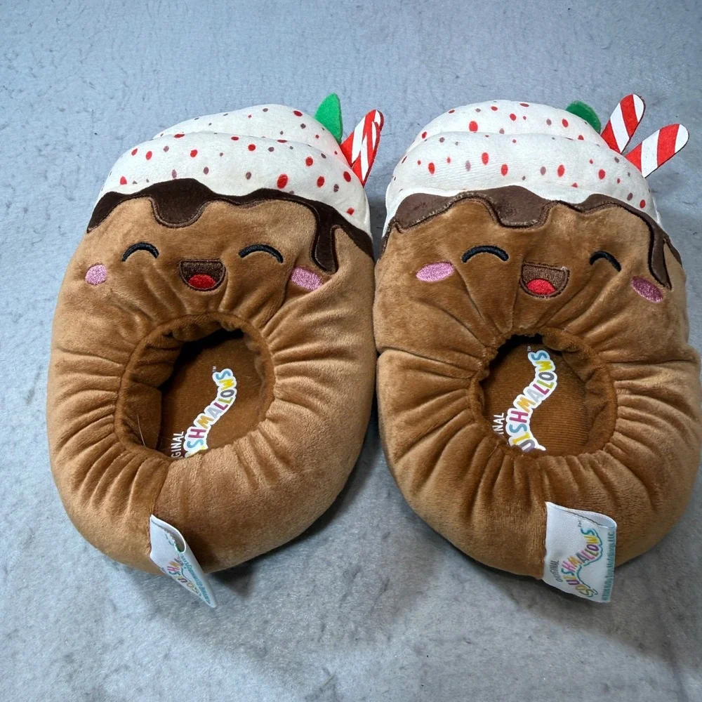 Squishmallows Plush Slippers Kids Size Small Brown Hot Cocoa Sundae Holiday Gift